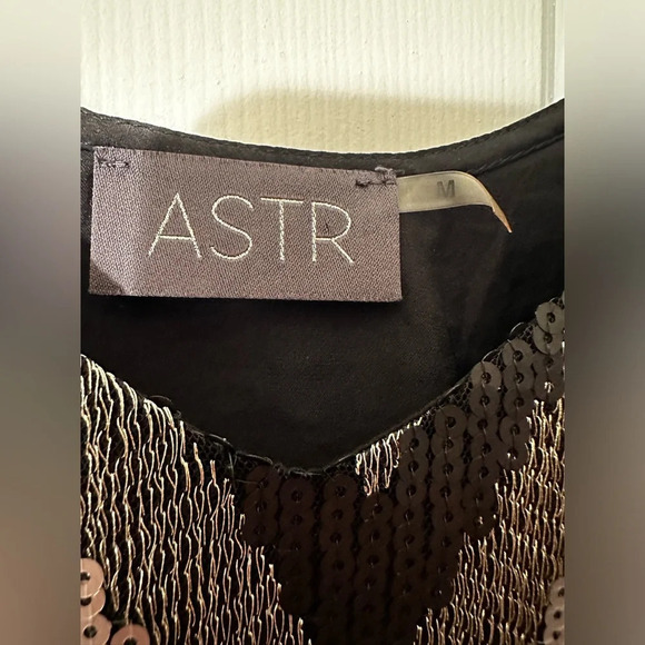 ASTR Black Silver Sequin Special Occasion Zig Zag Chevron Layer Cami M PRISTINE - Picture 4 of 11